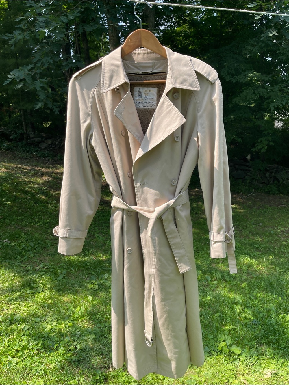 London Fog Beige Double-Breasted Trench with Belt